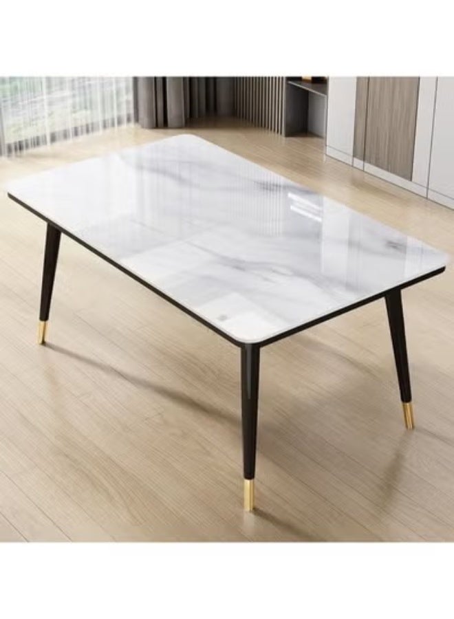 fashionhome Modern Multipurpose Industrial Standard Rectangle Sintered Stone Dining Table and 4 Concave Curve Chair Set for Kitchen Restroom Metal and Marble 120 x 60 x 75 and 40 x 42 x 86 Centimeter - Image 4